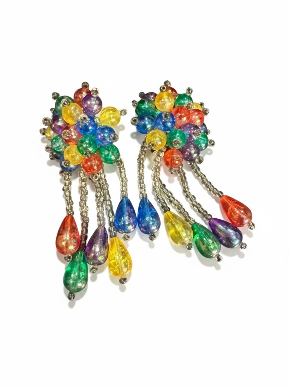 Vintage Multicolor Lucite Cha-Cha Clip-On Earrings